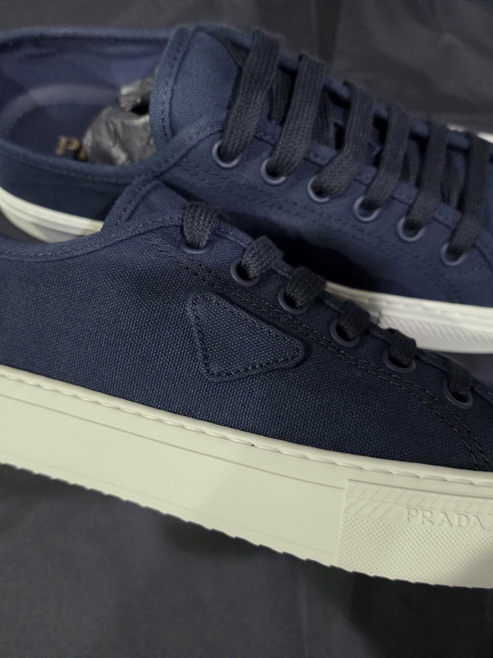 Men's Prada Navy Canvas Low-Top Sneakers - Picture 6 of 10
